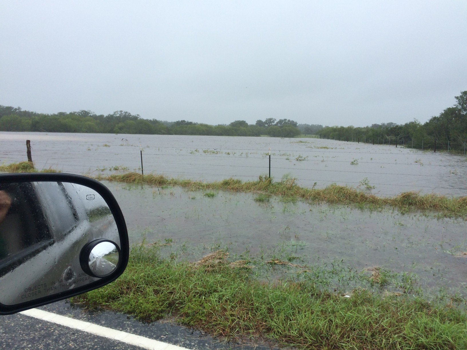 Photo of a normally dry pasture flooded by Hurricane Harvey's 14 inches of rain.